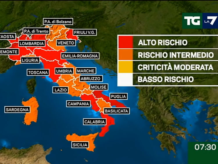 イタリアロックダウン地図
