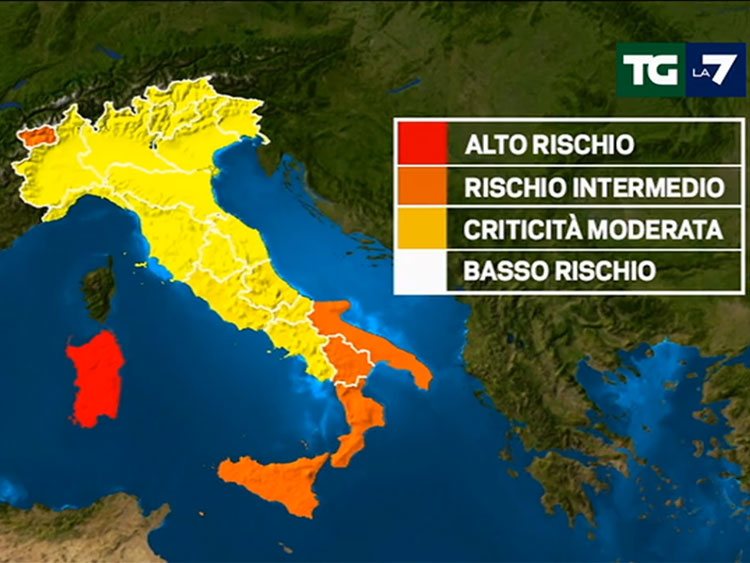 イタリアコロナ色分け地図